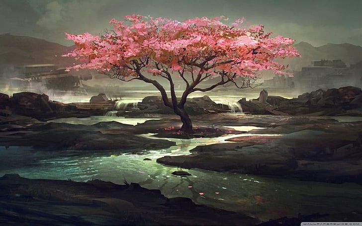 Cherry Blossom Oil Painting, flower, no people, beauty in nature, nature Free HD Wallpaper