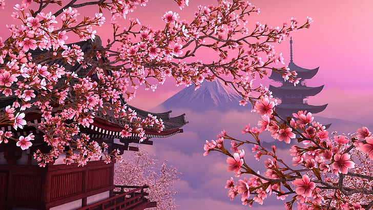 Cherry Blossom Tree, artistic, cherry blossom, sakura, japanese Free HD Wallpaper