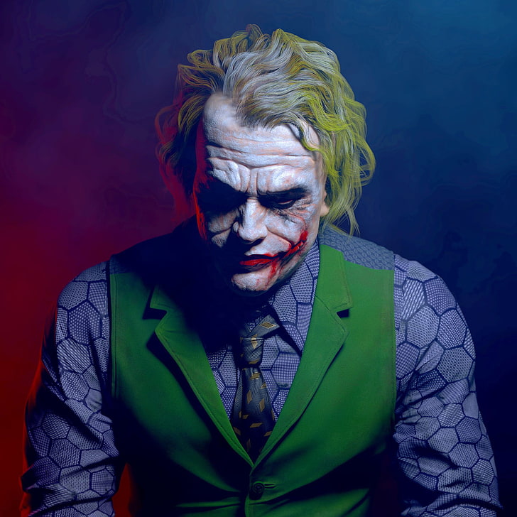 Christian Bale Joker, evil, face paint, hairstyle, heath ledger