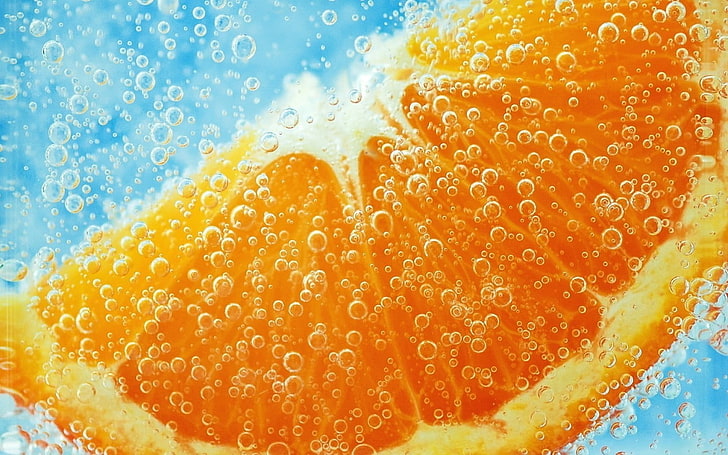 Citrus Fruit Slices, extreme closeup, soda, still life, indoors