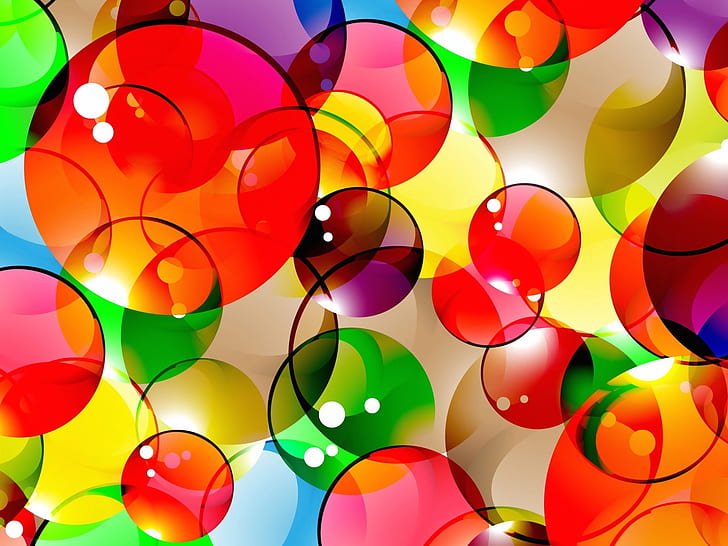 Colorful Water Bubbles, colorful, Colorful, red-green-yellow, illustration Free HD Wallpaper