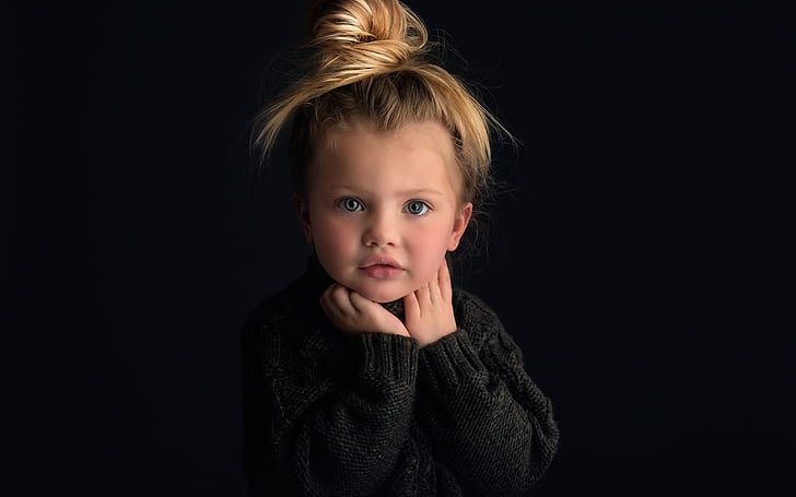 Cute Baby Girl in the World, black, background,, cute, blonde, Free HD Wallpaper