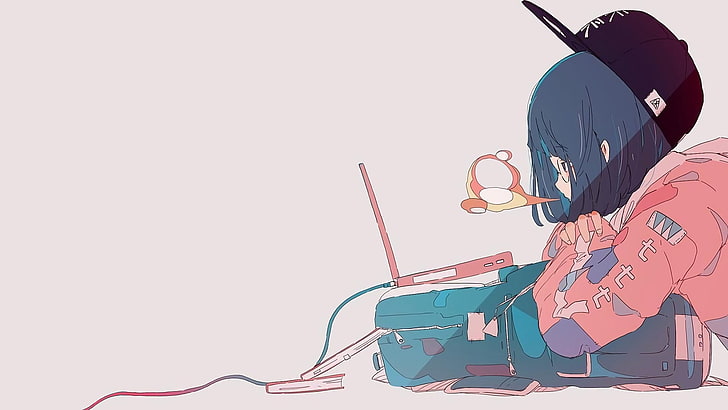 Cute Simple Anime, connection, indoors, men, technology Free HD Wallpaper