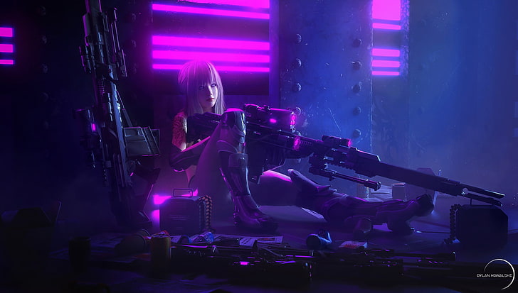 Cyberpunk City, full length, musical instrument, one person, stage Free HD Wallpaper