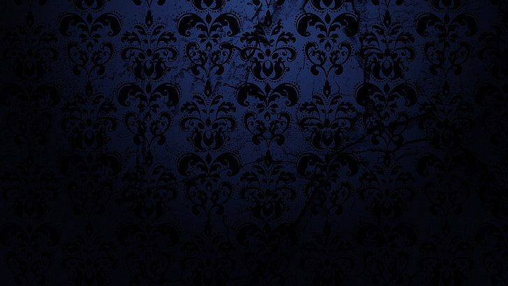 Dark Blue Pattern, minimalistic, damask, patterns Free HD Wallpaper