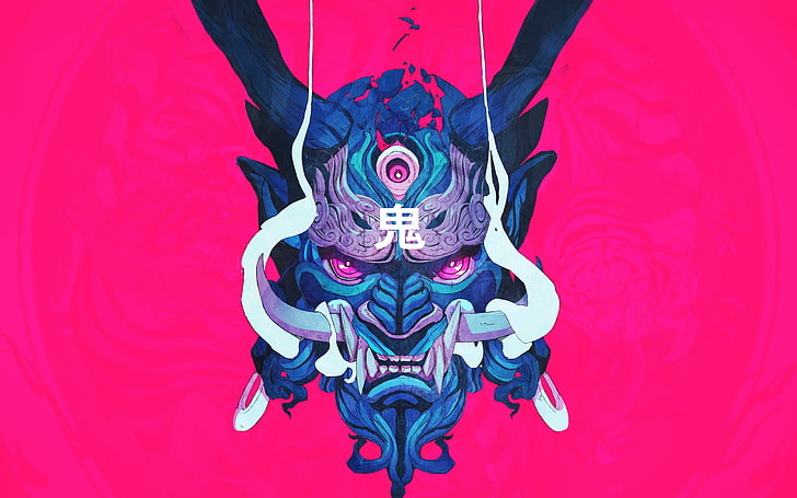 Demon Oni Mask, vector, looking at viewer, artwork, art