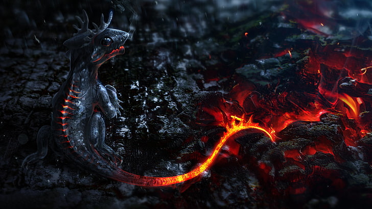 Dragon Artwork, no people, vertebrate, lava, outdoors Free HD Wallpaper