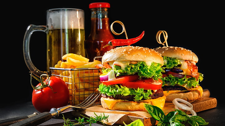 Fast Food Snacks, food, french fries, american food, cheeseburger Free HD Wallpaper