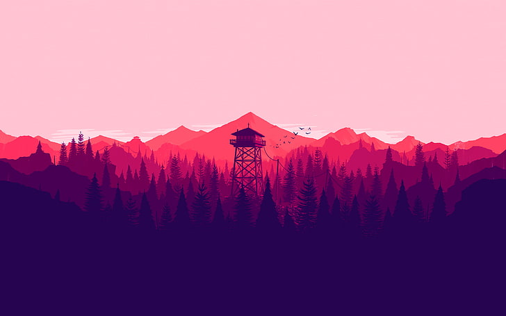 Firewatch, land, fire lookout tower, autumn, snowcapped mountain