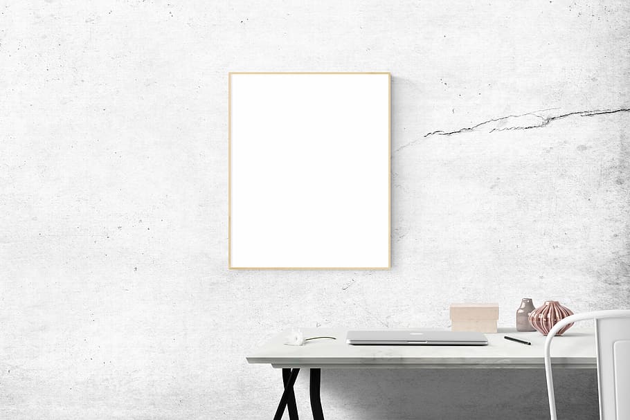 Frame On Wall, laptop, pen, empty, picture frame Free HD Wallpaper