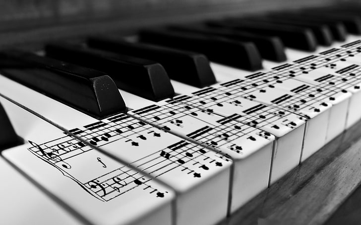 Full Piano Keyboard, string instrument, sheet music, electric guitar, paper Free HD Wallpaper