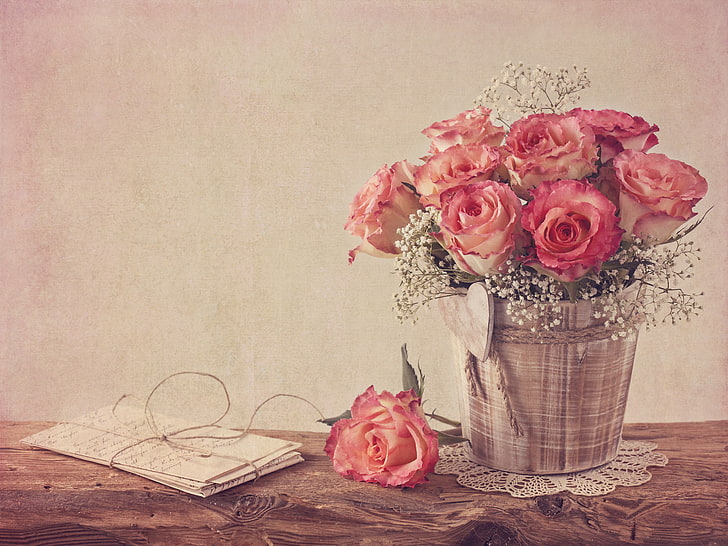 greeting, copy space, table, rose  flower Free HD Wallpaper