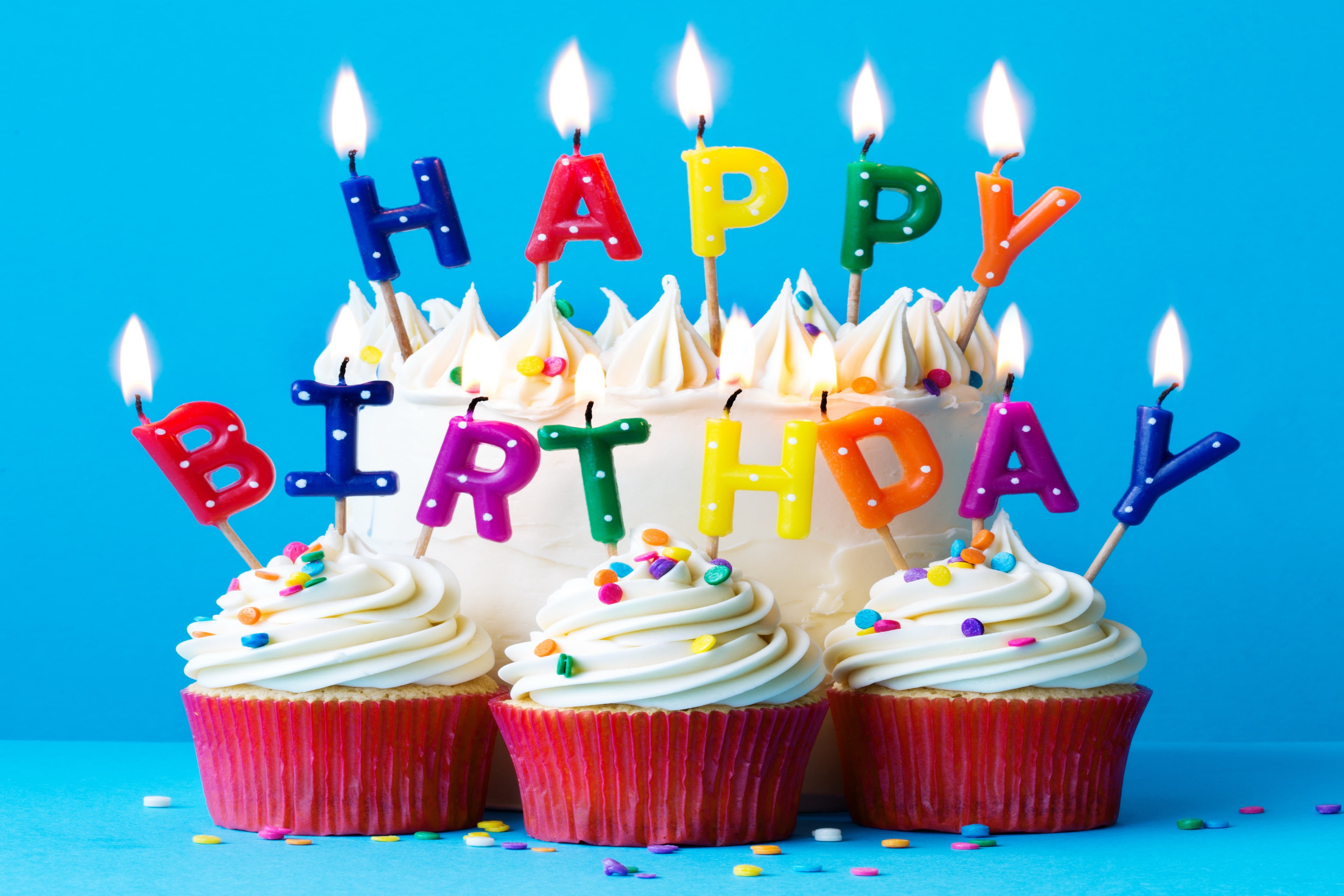 Happy Birthday Rainbow Cake, candle, cupcake, happy birthday, birthday