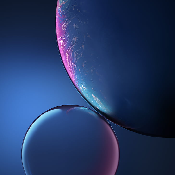 iPhone XR 64GB, iphone xs, bubbles, ios 12, blue Free HD Wallpaper