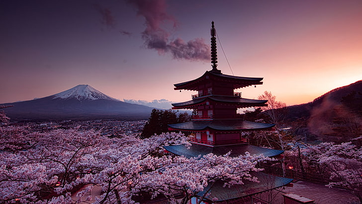 Japanese Anime, building exterior, religion, mount, beauty in nature Free HD Wallpaper