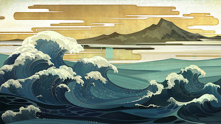 Japanese Dragon Painting, ukiyoe, the great wave off kanagawa, japanese art, asia Free HD Wallpaper