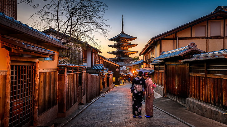 japanese kimono, city, the past, history Free HD Wallpaper
