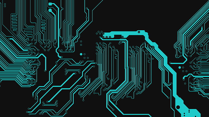 PC Circuit Board, turquoise, pcb, computer chip, illustration
