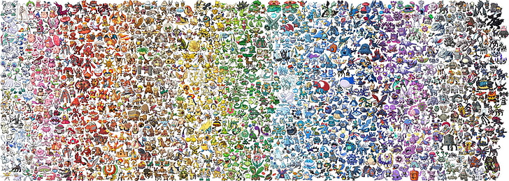 Pokemon Cross Stitch, event, abundance, day, large group of objects