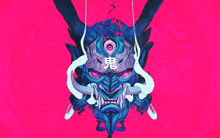 Samurai Oni Mask, japan, chun lo, artwork, japanese Free HD Wallpaper