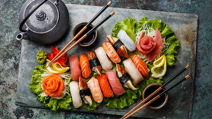 Sashimi Types, seafood, table, raw food, food and drink