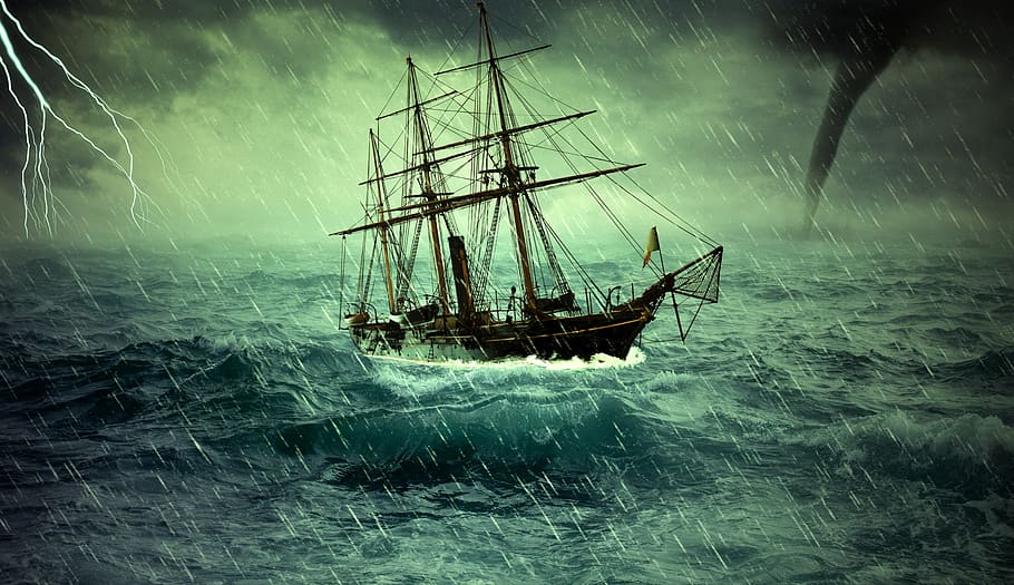 Ship Storm Sea, flash, transportation, fishing boat, sky Free HD Wallpaper