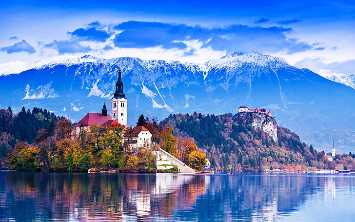 Slovenia Attractions, built structure, building exterior, beauty in nature, mountains Free HD Wallpaper