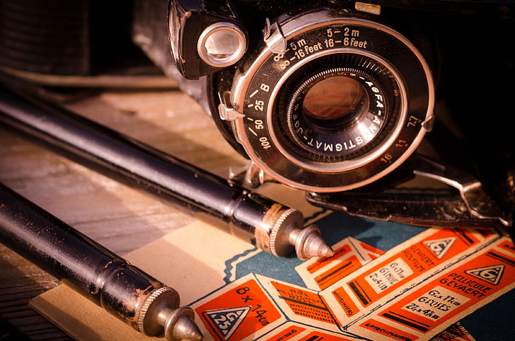 Vintage Camera Lens, text, indoors, public domain, industry Free HD Wallpaper