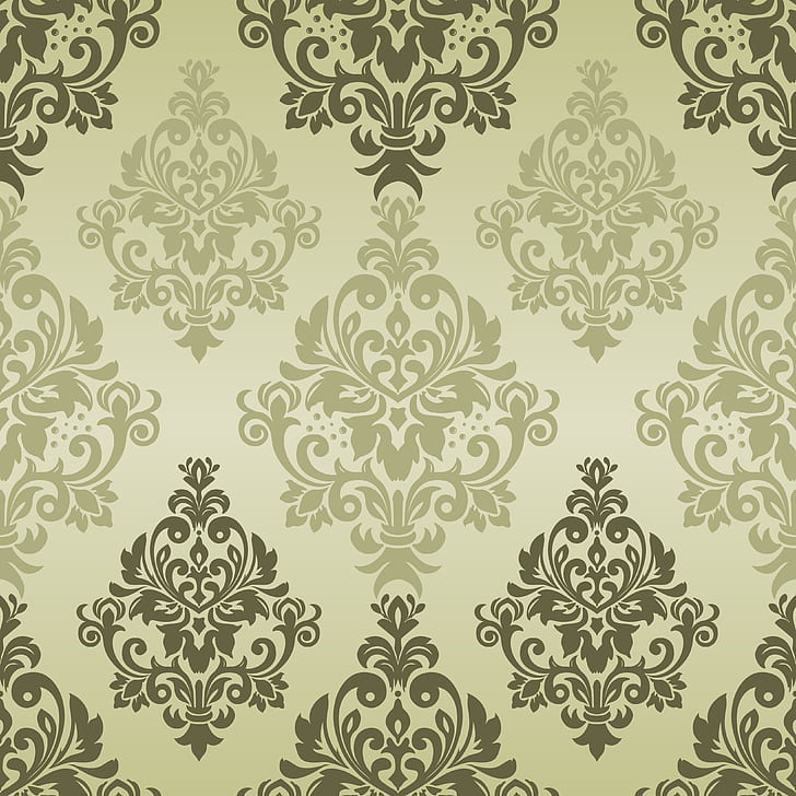 Vintage Green, damask, ornament, seamless, background Free HD Wallpaper