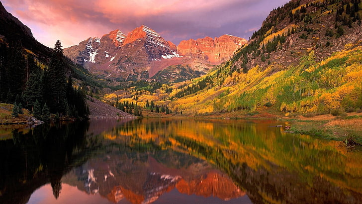 water, mountain peak, reflection, no people