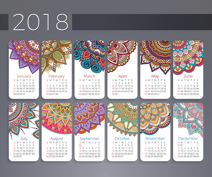 2018 Calendar Holidays, henna tattoo, sign, placard, duvet