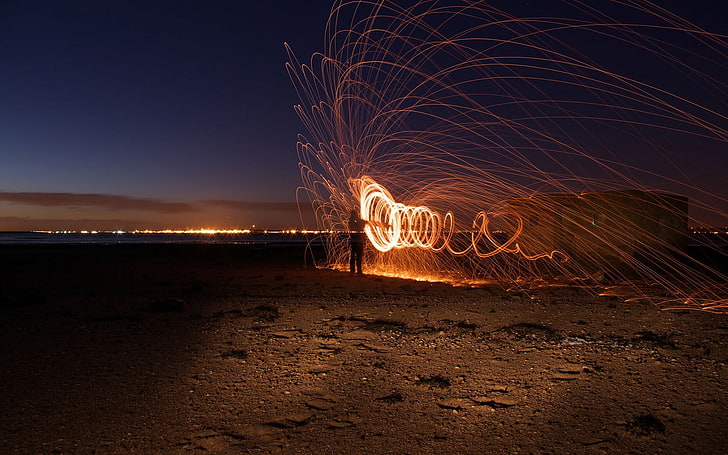 500Px People, photography, light painting, sky, wire wool Free HD Wallpaper