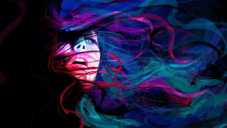 Abstract Painting, girl, artwork, face, emotions Free HD Wallpaper