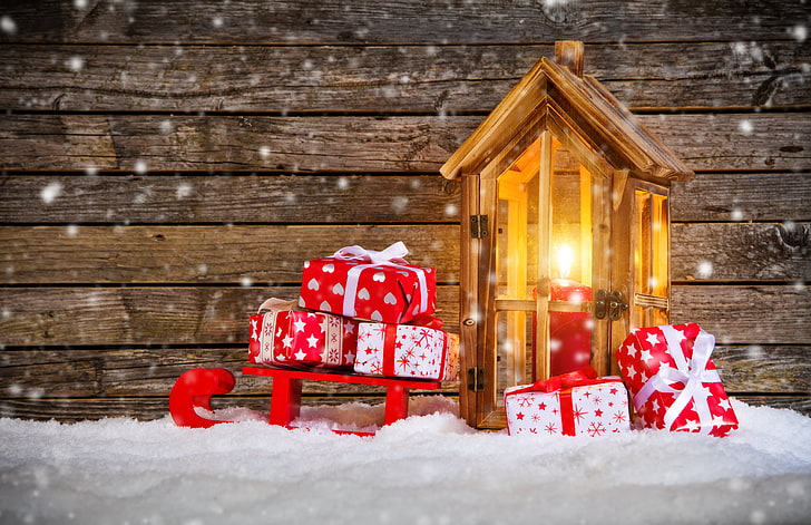 Antique Wooden Snow Sleds, lantern, cultures, box  container, merry christmas Free HD Wallpaper