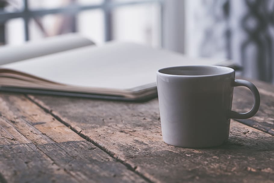 Big Coffee Cup, desk, no people, journal, day