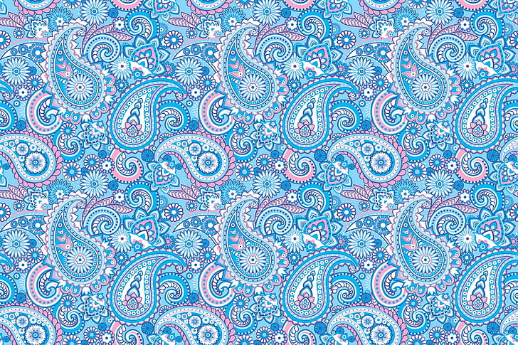 Blue Paisley Pattern, green color, science, colors, creativity Free HD Wallpaper