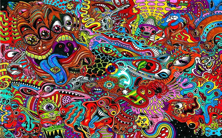 Colorful Trippy Art, pattern, peacock, colors, vibrant color Free HD Wallpaper