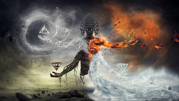 Earth Wind and Fire Elements, fire, god, psychedelic, artwork