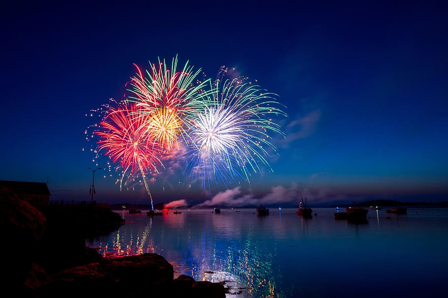 Fireworks Photos, nature, multi colored, reflection, illuminated Free HD Wallpaper