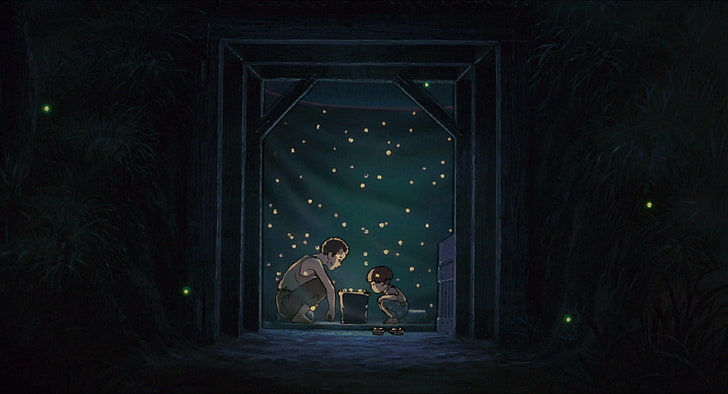 Grave of the Fireflies Art, christmas tree, dark, fireflies, positive emotion Free HD Wallpaper