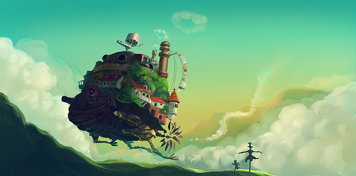 Howl's Moving Castle FanArt, studio ghibli, green color, sky, male likeness