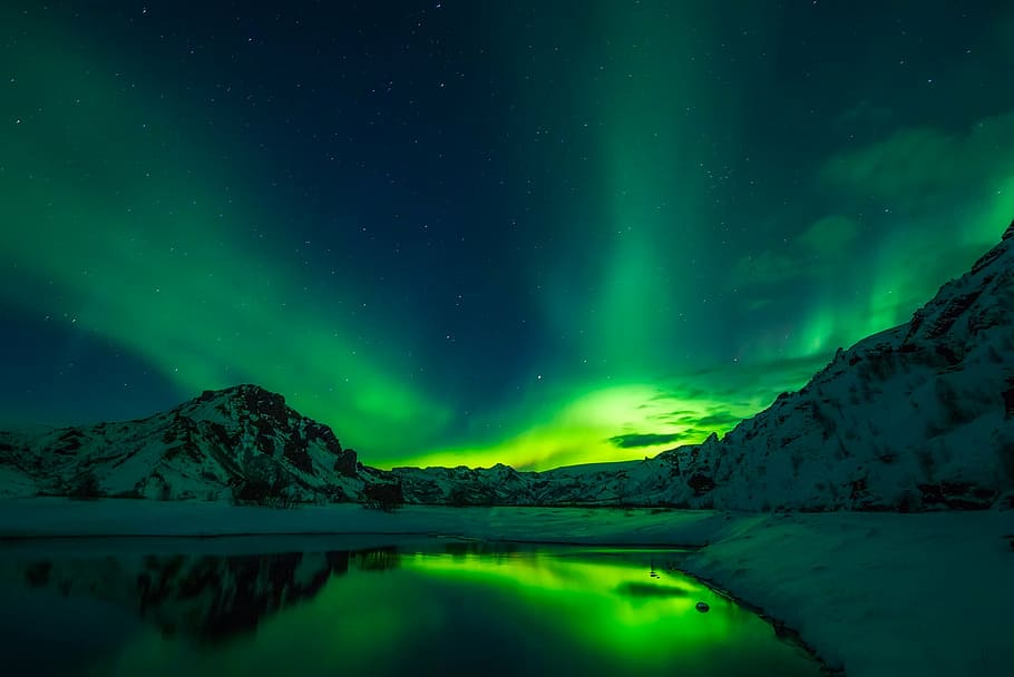 Iceland Travel, winter, night, mountain, mountains Free HD Wallpaper