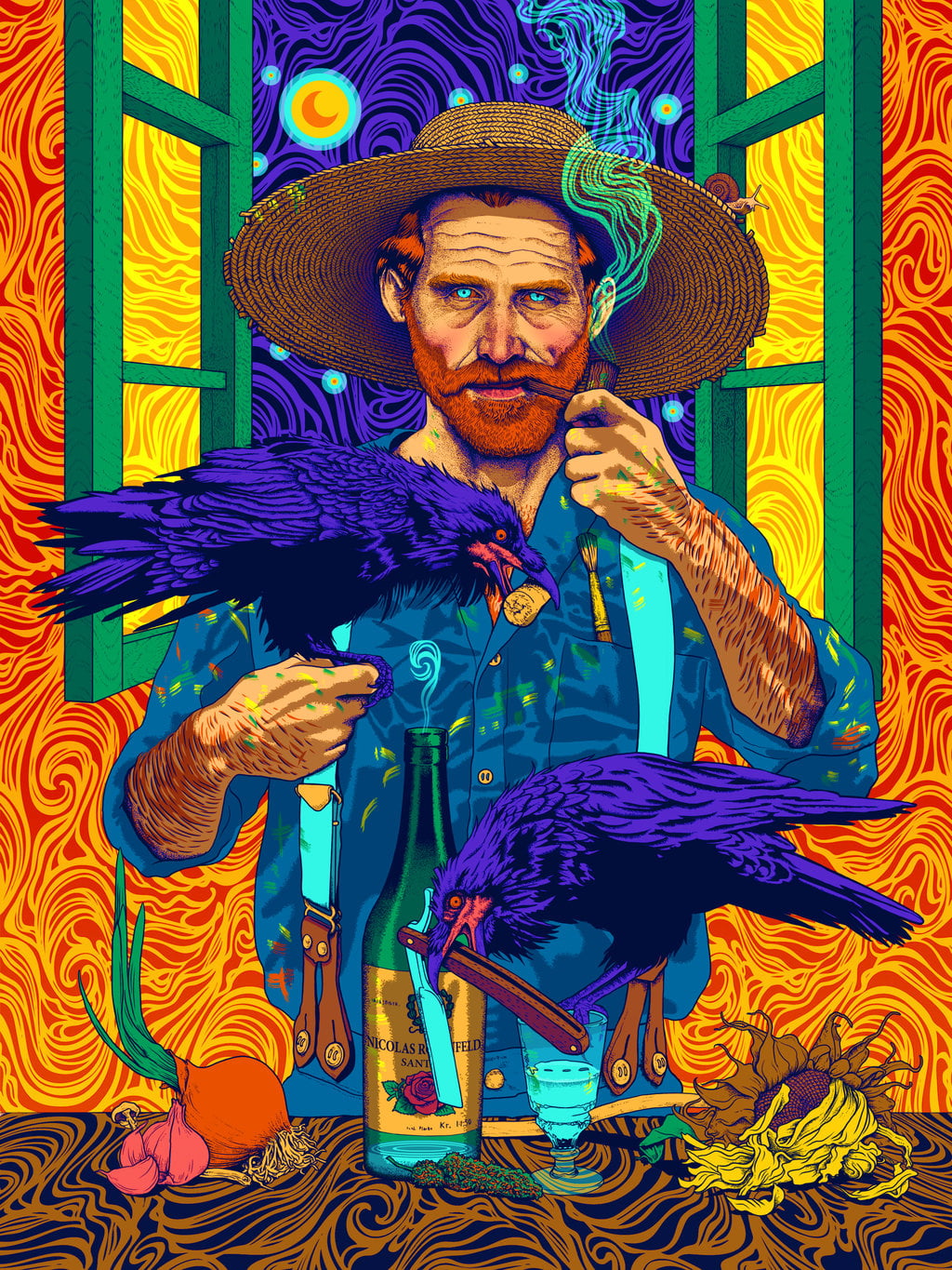 Irises, looking at camera, facial hair, mature adult, vincent van gogh