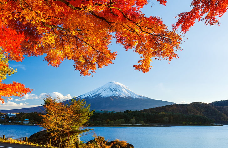 Japanese Garden Fall, famous place, japanese fall foliage, scenics, volcano Free HD Wallpaper