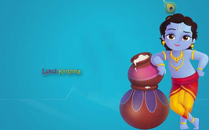 Lord Krishna Cartoon, nature, krishna, text, cute Free HD Wallpaper