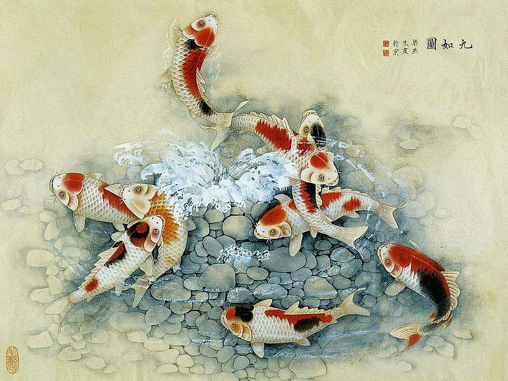 Old Chinese Art Painting, asianart, painting,, koi, panitings Free HD Wallpaper