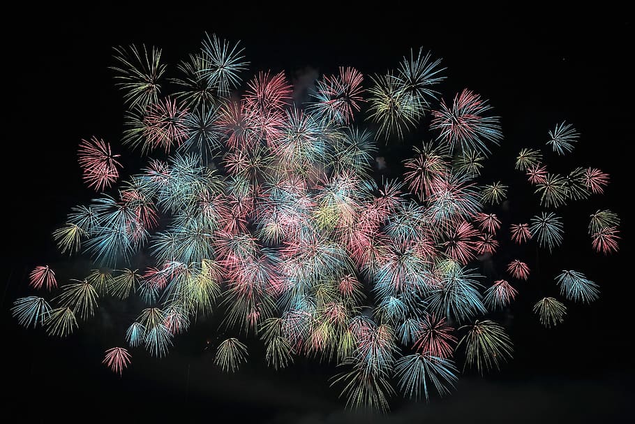 outdoors, long exposure, firework display, red