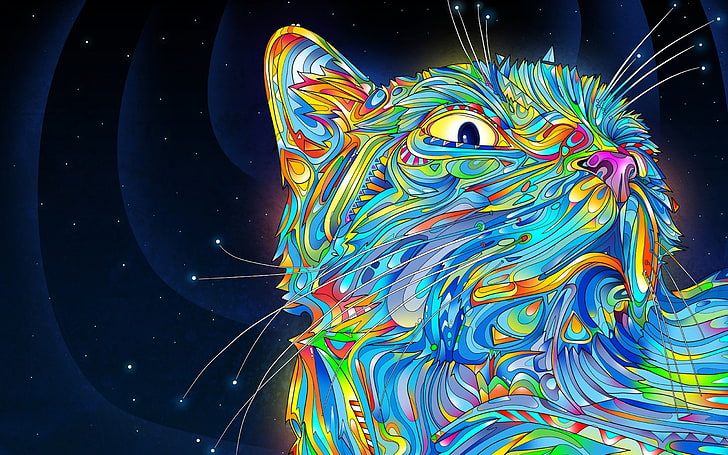 Rasta Cat, multi colored, art and craft, nebula, spiral