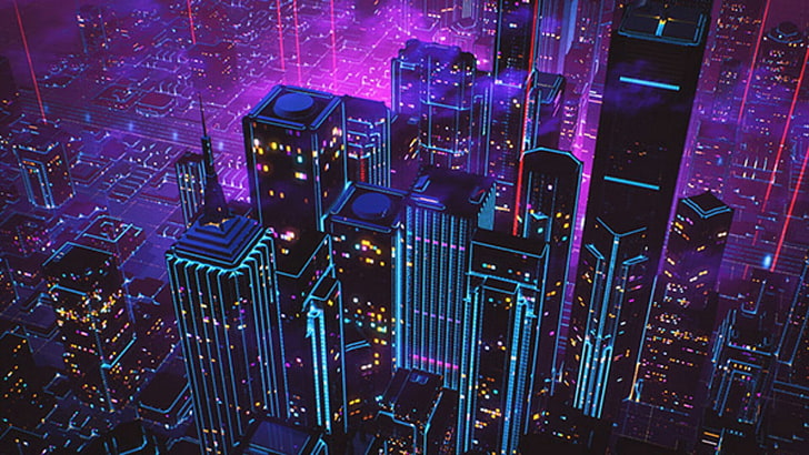 Retro 80s Style, metropolis, chill, neon, calm Free HD Wallpaper