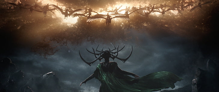 Thor Ragnarok Valkyrie Costume, sunset, tree, invertebrate, antler Free HD Wallpaper